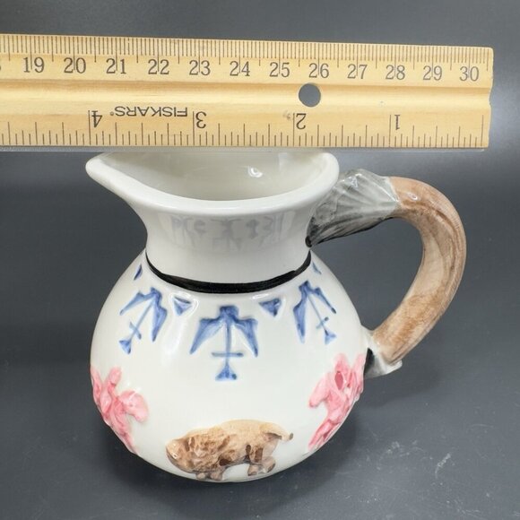 Vintage Omnibus Fitz & Floyd Ceramic Small Pitcher Creamer Buffalo Hunt Scene - Picture 4 of 15